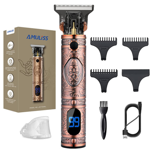AMULISS Professional Hair Trimmer Mens Hair Clippers Zero Gapped Cordless Hair Trimmer Professional Haircut & Grooming Kit for Men Rechargeable LED Display