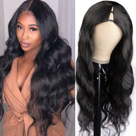 Xagujpo V Part Wig Human Hair Body Wave Wigs Upgrade U Part Wigs Brazilian Virgin Human Hair Wigs For Black Women Glueless Clip In Half Wig V Shape Wigs No Sew In 180% Density Natural Color 20inch