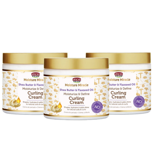 African Pride Moisture Miracle Shea Butter & Flaxseed Oil Curling Cream (3 Pack) - Shapes, Hydrates & Adds Shine to Natural Coils & Curls, Moisturizes & Defines Hair, 15 oz