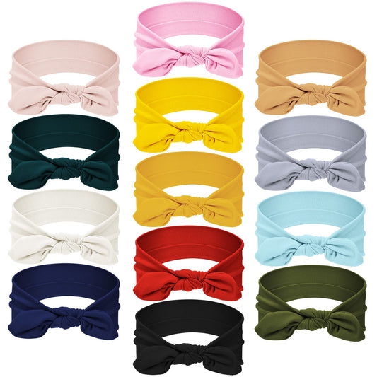 WILLBOND 13 Pieces Hair Bands Bows Solid Color Knot Headwrap Bowknot Headbands Rabbit Ear Hairband Hair Accessories for Woman Girls, 13 Colors (Fresh Color)