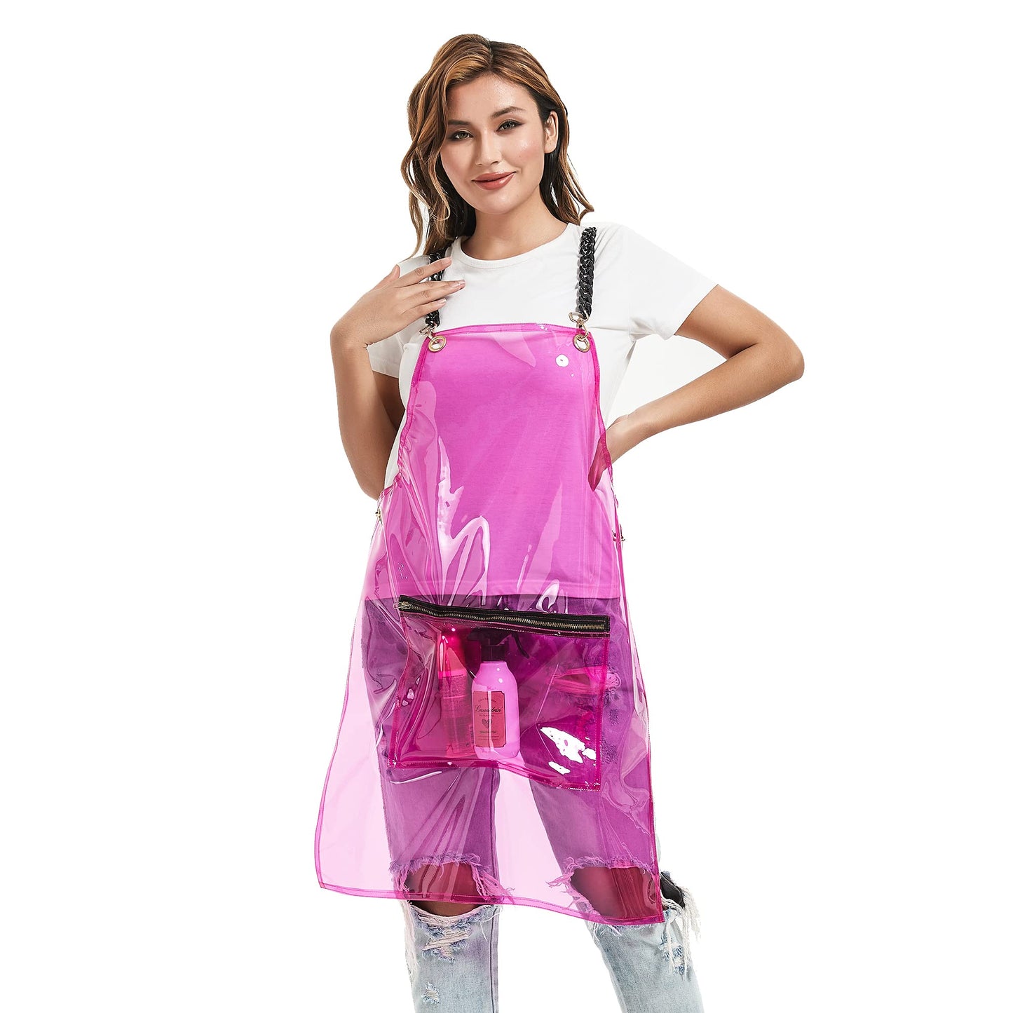 MIKI WELL Hair Stylist Apron - Adjustable Apron with Pockets, TPU Waterproof Barber Apron, Fashion Popular Pink