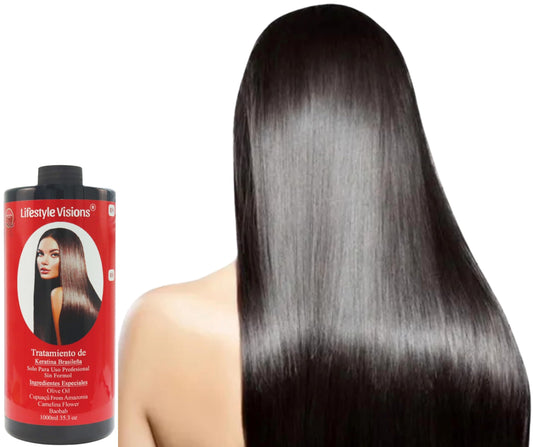 Lifestyle Visions Keratina Brasileña Para Alisar El Pelo, For Professional or Home Use, Removes All Frizzy Hair, Infused with Olive Oil for Moisture, and Promotes Silky Smooth Soft Shiny Hair