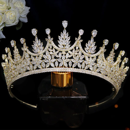 Jorsnovs Cubic Zirconia Gold Wedding Bridal Crowns Princess Sweet 16 CZ Tiara Quinceanera Birthday Hair Accessories for Women