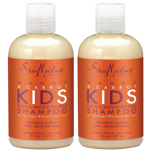Shea Moisture Kids Shampoo - Extra-Nourishing Shea Butter, Mango & Carrot Hair Detangler with Orange Blossom Extract, Sulfate-Free Shampoo for Kids, 8 Oz (Pack of 2)