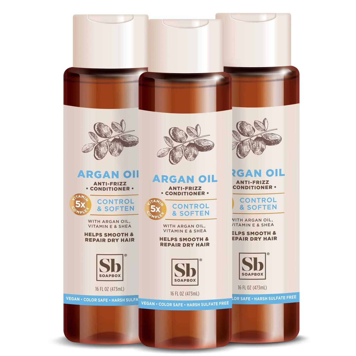 Soapbox Argan Oil with Shea Butter Conditioner, Volumizing, Vegan, Color Safe, Sulfate & Silicone Free Hair Conditioner - 16oz, Pack of 3