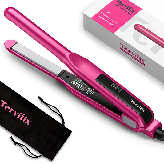 Terviiix Small Flat Irons for Short Hair, Pencil Hair Straightener for Edges, Straightening Iron for Pixie Cut & Touch Ups, Ceramic Curling Iron in One, Dual Voltage, 1/2"