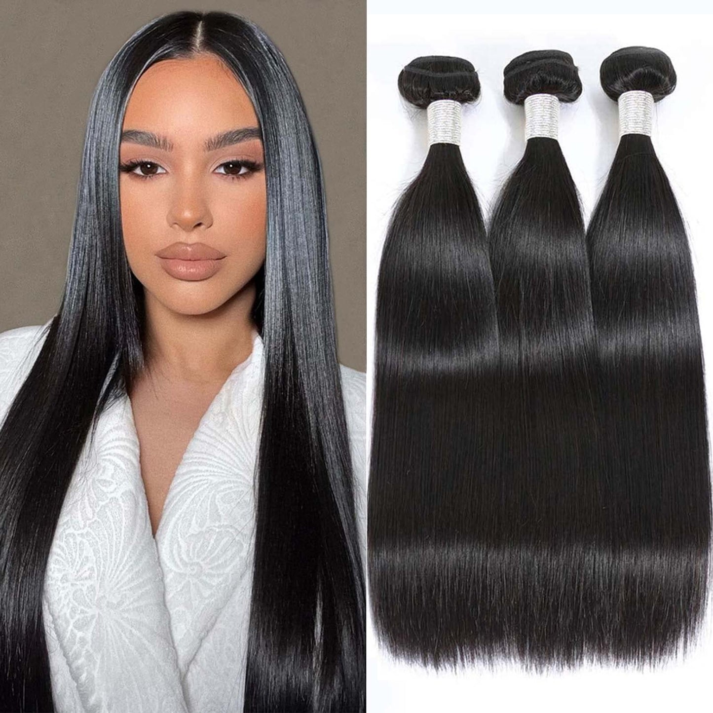10A Straight Bundles Human Hair 16 18 20 Inch Brazilian 100% Unprocessed Virgin Weave 3 Natural Black Color