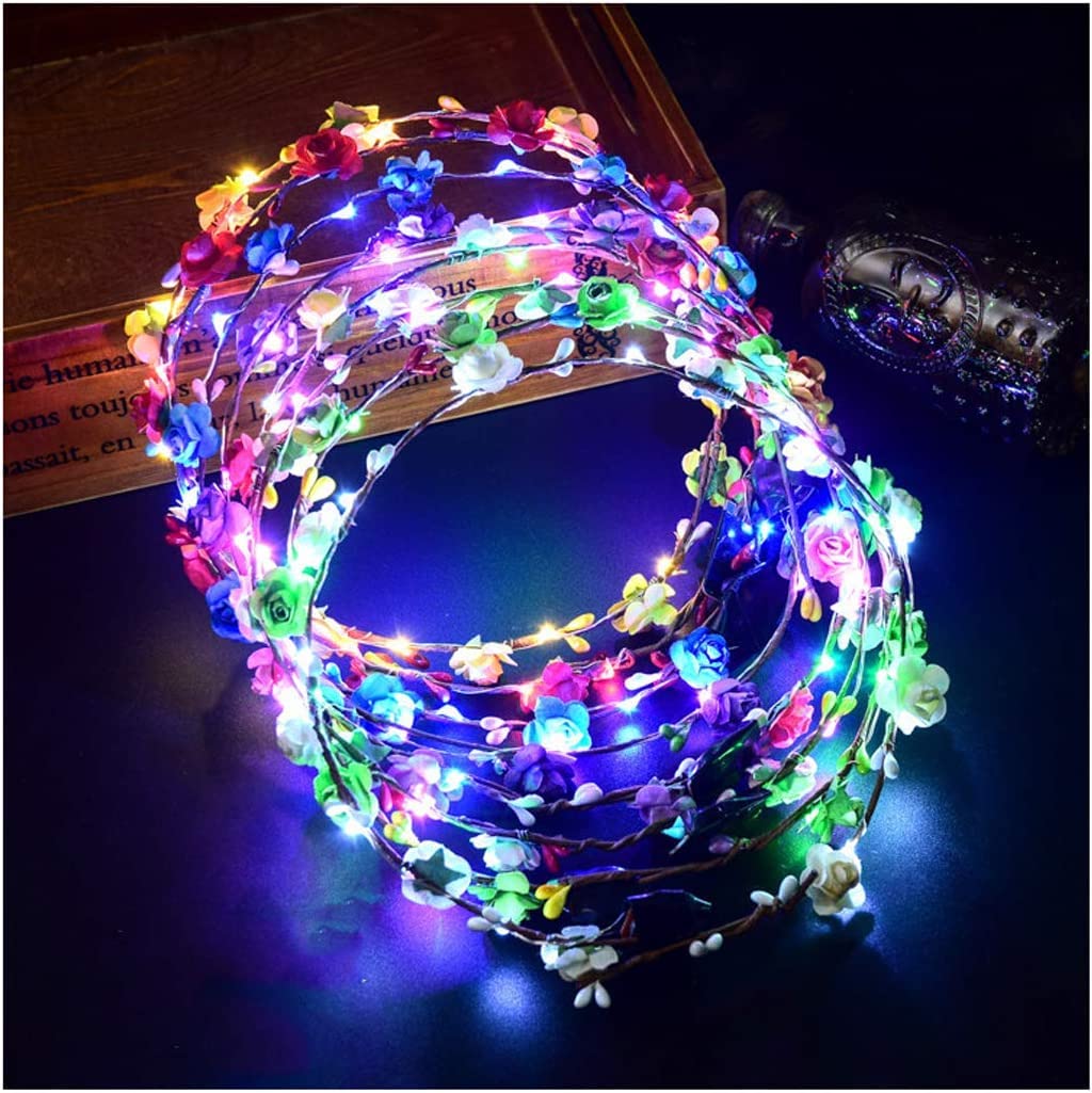Aumiss LED Flower Crown Headdress,Wreath Headband Luminous Headpiece For Girls Women Wedding Festival Holiday Christmas New Year Party, 7PCS