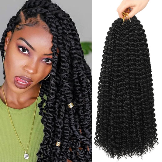 Ubeleco Passion Twist Hair 18 Inch 132 Strands Water Wave Crochet Hair 22 Strands/pack 6 Packs Long Curly Braiding Hair Spring Twist Crochet Braids Hair Extensions for Black Women(18inch,1B)