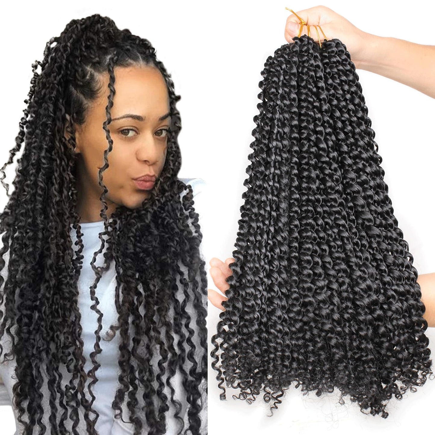 Leeven 18 Inch Passion Twist Crochet Hair 126 Strands Natural Black Water Wave Crochet Hair for Butterfly Locs Passion Twist Hair for Women Long Synthetic Bohemian Braids Crochet Hair 1B#