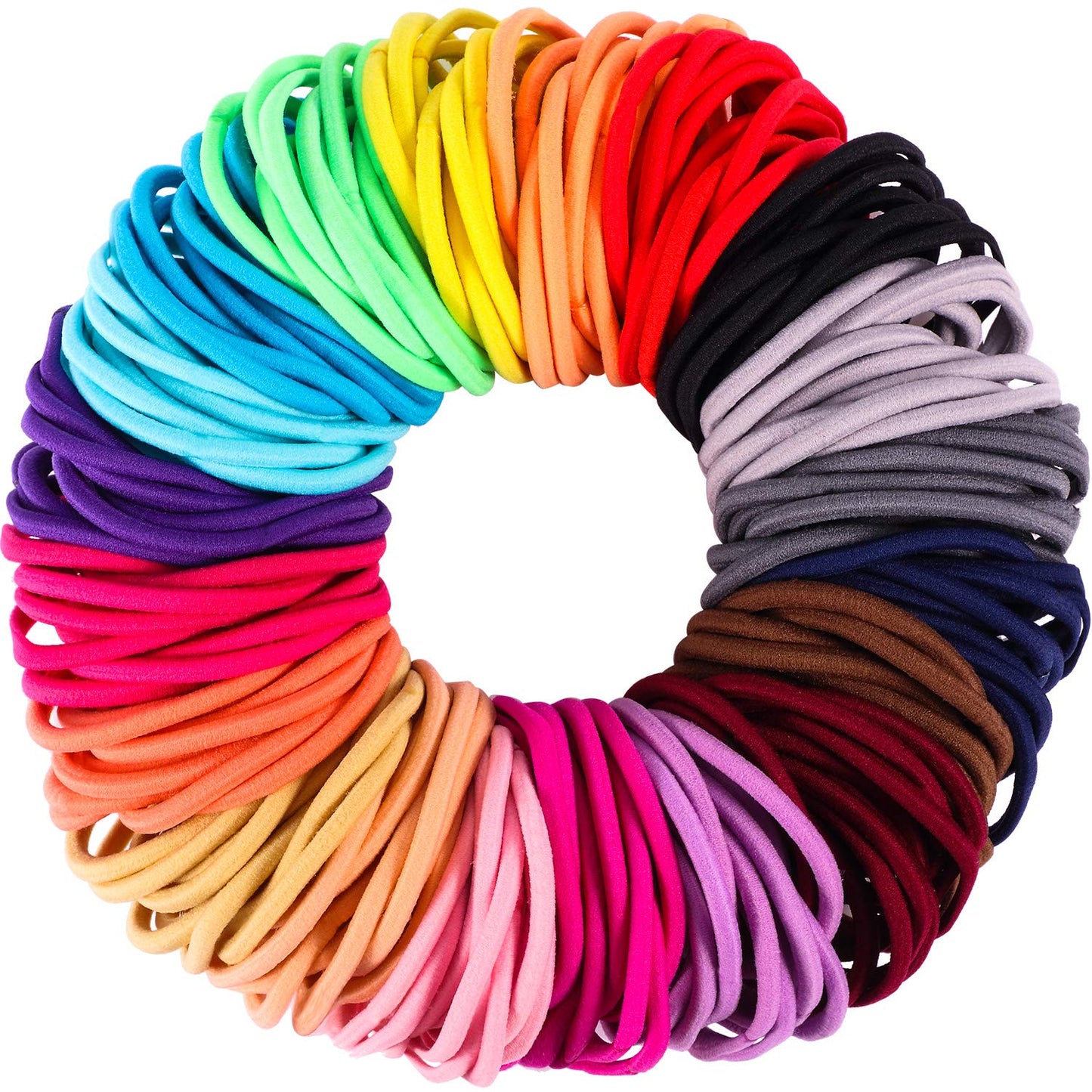 200 Pieces No-metal Hair Elastics Hair Ties Ponytail Holders Hair Bands (Multicolor, 4 mm x 5 cm)
