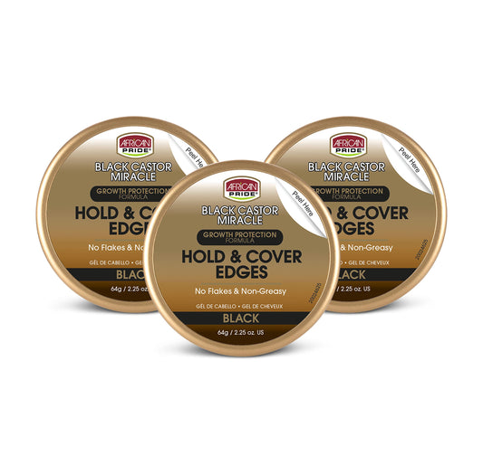 African Pride Black Castor Miracle Hold & Cover Edges - Slicks Edges, Covers Grays, Fills Thinning Areas, Contains Black Castor Oil & Coconut Oil, 2.25 oz (3 Pack)