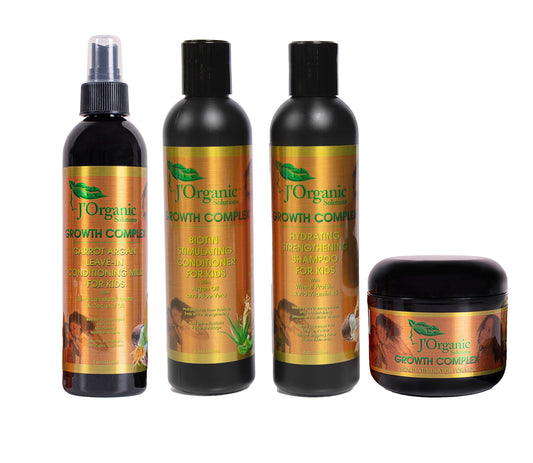 J'Organic Solutions 4-Piece Kids Curl Care Kit - Leave-In Conditioner, Scalp Stimulator, Curly Hair Shampoo & Conditioner for Kinky, Coily, Wavy, Curly & All Hair Types - Unleash Healthy Curls