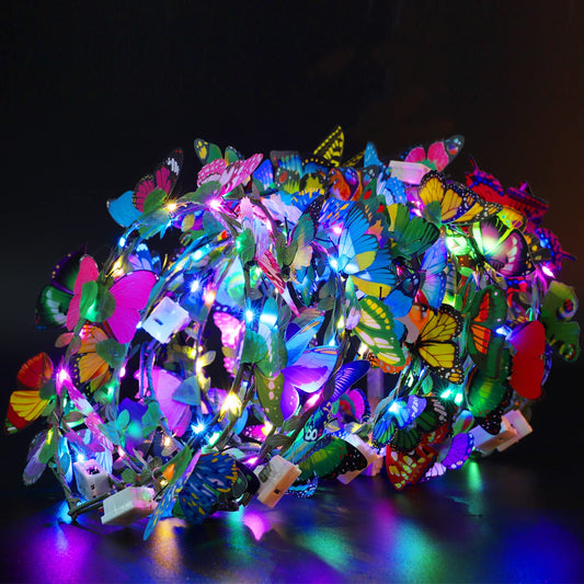 12 Pcs Light Up Headband - Mardi Gras Colorful Butterfly LED Headband Flower Crowns Butterfly Hair Accessories for Women Girls Halloween Costume Cosplay Beach Wedding Party Decor Photo Props