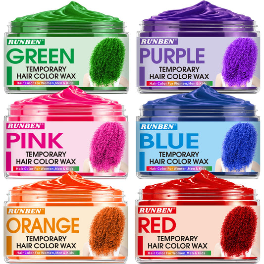 6 Color Temporary Hair Color Wax, Stocking Stuffers for Kids, Blue Green Purple Pink Orange Red Hair Dye Natural Instant Hair Wax Color,DIY Temporary Hair Color for Kids Women Men Daily Party Cosplay