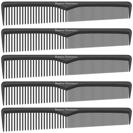 Styling Comb (5 Pack) | Professional 7 Inch Black Carbon Fiber Anti Static Chemical And Heat Resistant Comb For All Hair Types | Fine and Wide Tooth Comb For Men and Women | By Bardeau Essentials