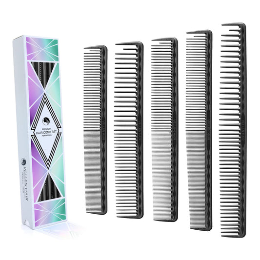 Vellen Hair Ultimate Cutting Comb for Men Women, Unbreakable PEI Material 430°F Heat Resistant Barber combs for Hairdressers , Combs fine teeth and extra wide tooth combs for Hair Stylist , 5-pack