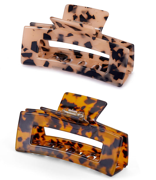 Large Hair Claw Clips Big Cutout Tortoise Shell Celluloid Hair Jaw Clips 4.1inch French Design Rectangle Hair Clamp for Women Girls