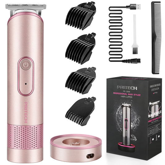 PRITECH Bikini Trimmer for Women, Waterproof Pubic Hair Trimmer Women for Wet & Dry Use, Electric Shaver for Women, Women Electric Razor with Standing Recharge Dock, Rose Gold