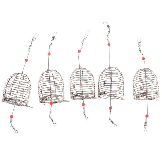 Hemoton 8Pcs Stainless Steel Fishing Bait Cage Lure Cage Bait Fishing Trap Basket Feeder Holder Fishing Tackle(Red, Large)