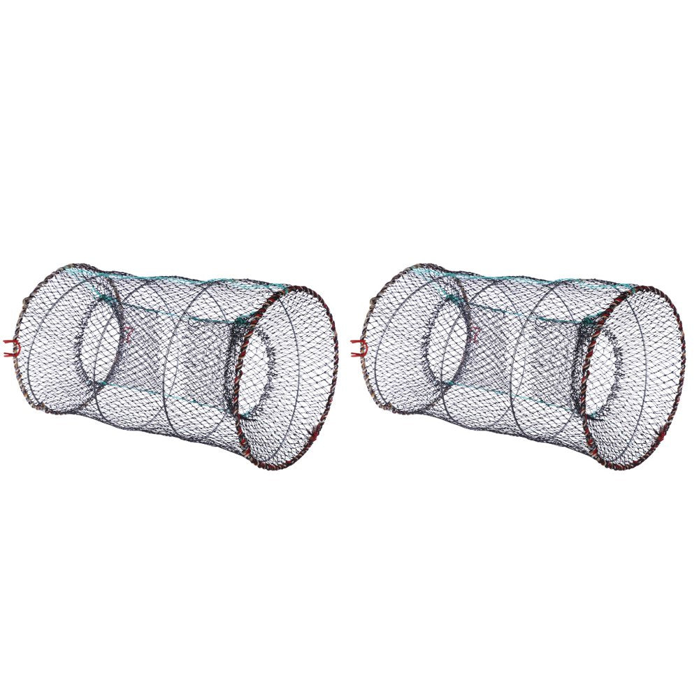 NUOLUX 2Pcs LIOOBO Foldable Bait Cast Mesh Trap Net Portable Fishing Landing Net Shrimp Cage for Fish Lobster Prawn Minnow Crayfish Crab with Hand Rope Floating Circle