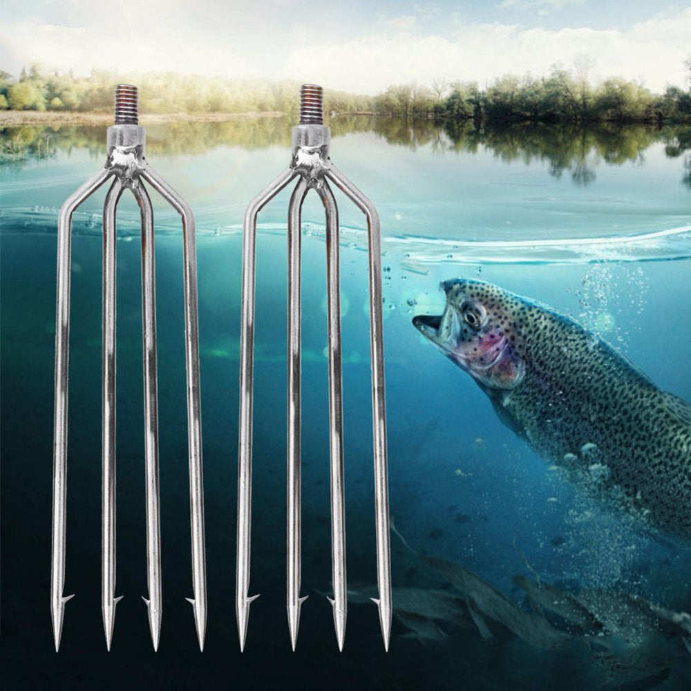 YOUTHINK Fishing Gig,Fishing Spear,2 Pcs Stainless Steel 4 Prongs Harpoon Gig Gaff Hook Barb Fish Spear for Outdoor Fishing Tackle