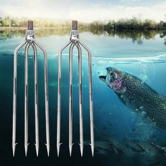 YOUTHINK Fishing Gig,Fishing Spear,2 Pcs Stainless Steel 4 Prongs Harpoon Gig Gaff Hook Barb Fish Spear for Outdoor Fishing Tackle