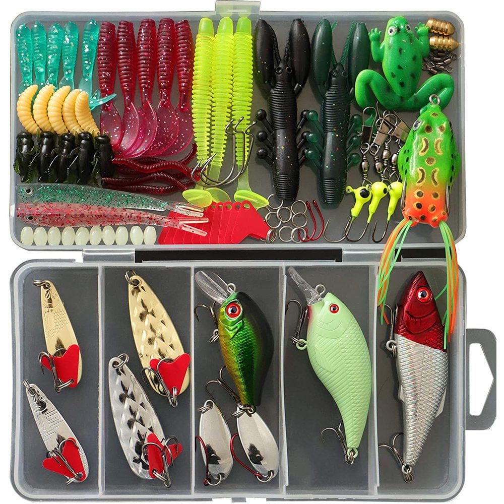 Fishing Lures Kit for Freshwater, Bait Tackle Kit for Bass Trout Salmon Fishing Accessories Tackle Box Including Spoon Lures Soft Plastic Worms Crankbait Jigs Fishing Hooks(94Pcs)