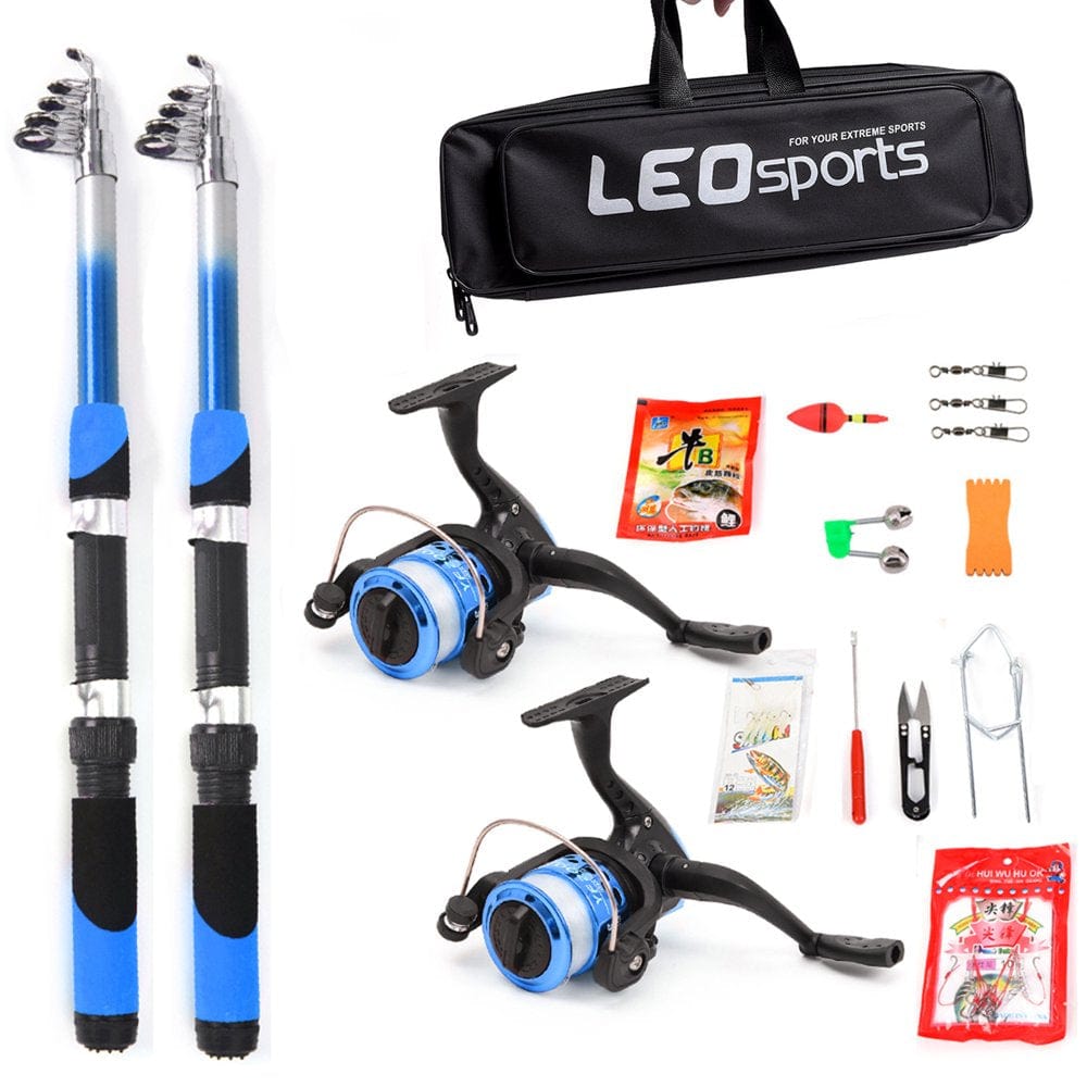 Fishing Rod Reel Combo Full Kit with 2PCS 2.1M Telescopic Fishing Rods 2PCS Reels Fishing Lures Hooks Accessories Fishing Bag