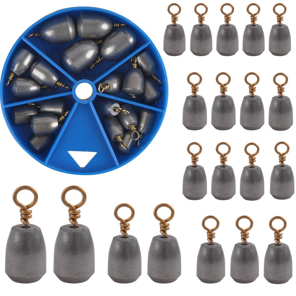 Iron Fishing Weights Assortment, 20Pcs Fish Bass Sinkers Casting Weight Kit with Tackle Box 5 Weights