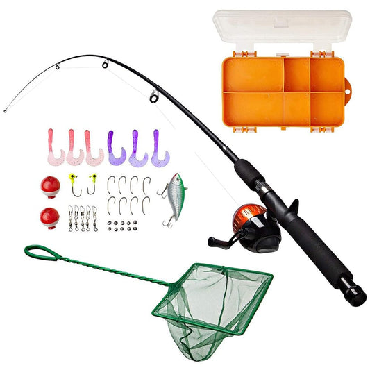 Kids Fishing Pole and Tackle Box Fishing Kit 17" Fishing Rod 32 Pcs - Green