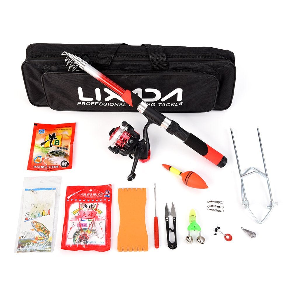 Lixada Fishing Tackle Set with 2.1M Telescopic Fiberglass Fishing Sea Rod Spinning Fishing Reel Fishing Baits Hooks Fishing Bag Kit Seawater Freshwater Suits Professional Travel Fishing Pole