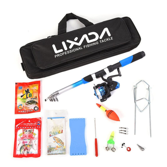 Lixada Fishing Tackle Set with 2.1M Telescopic Fiberglass Fishing Sea Rod Spinning Fishing Reel Fishing Baits Hooks Fishing Bag Kit Seawater Freshwater Suits Professional Travel Fishing Pole