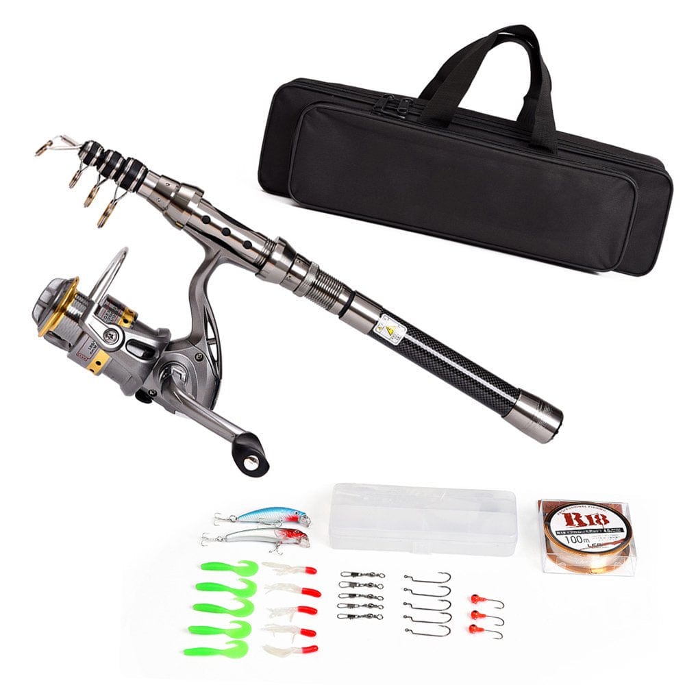 Lixada Telescopic Fishing Rod and Reel Combo Full Kit Spinning Fishing Reel Gear Organizer Pole Set with 100M Line Lures Hooks Jig Head and Carrier Bag Case Accessories