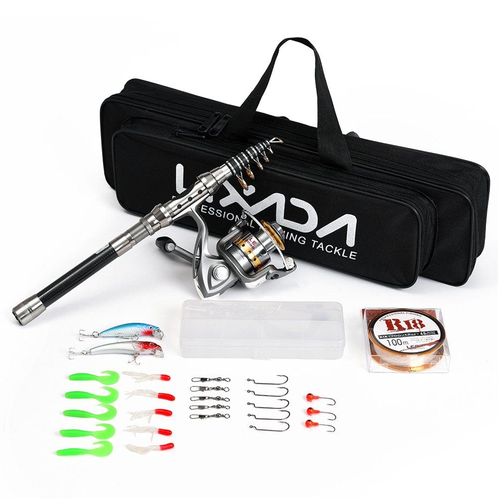 Lixada Telescopic Fishing Rod and Reel Combo Full Kit Spinning Fishing Reel Gear Organizer Pole Set with 100M Line Lures Hooks Jig Head and Carrier Bag Case Accessories