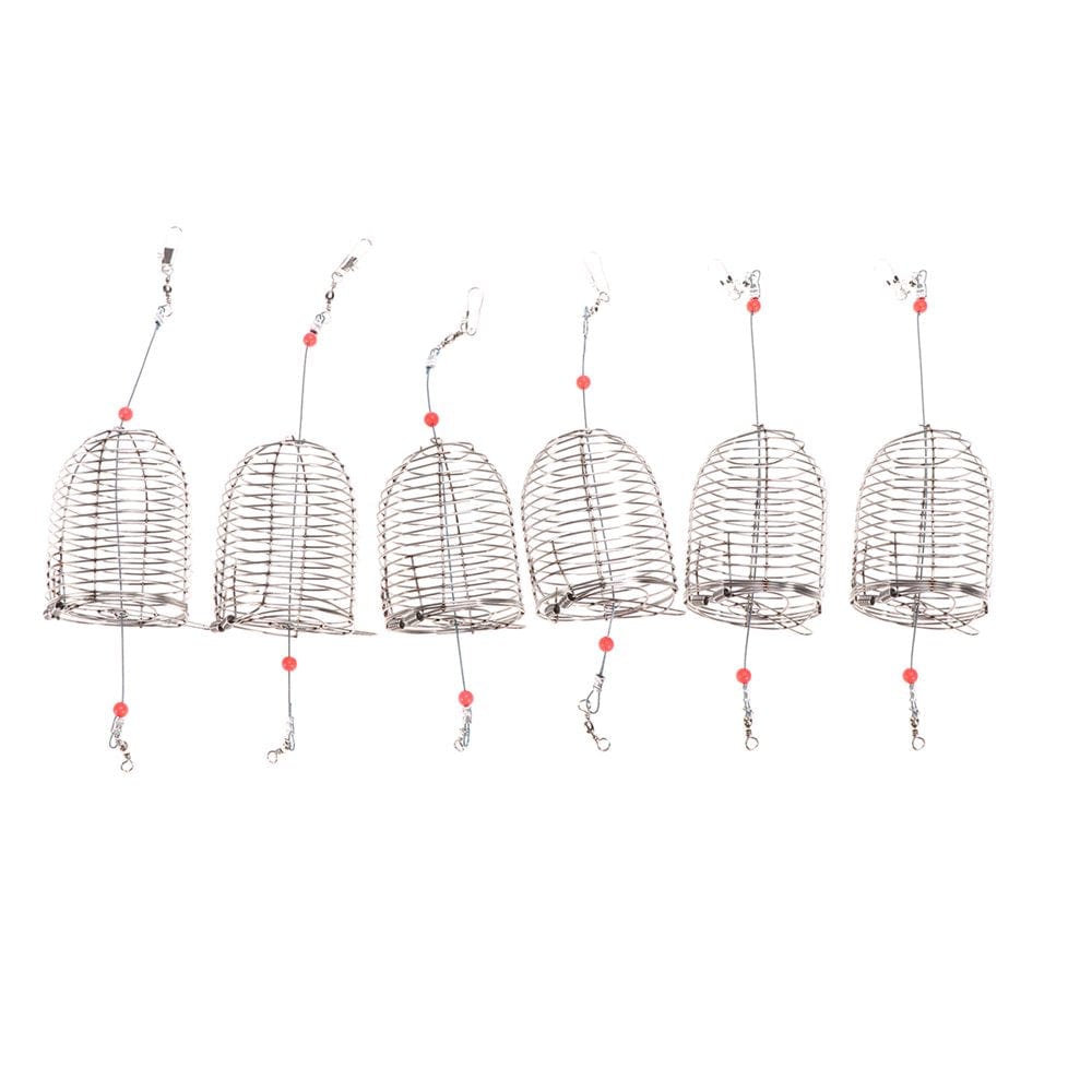 NUOLUX 6Pcs Stainless Steel Fishing Bait Cage Lure Cage Bait Fishing Trap Basket Feeder Holder Fishing Tackle(Red,Medium)