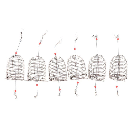 NUOLUX 6Pcs Stainless Steel Fishing Bait Cage Lure Cage Bait Fishing Trap Basket Feeder Holder Fishing Tackle(Red,Medium)