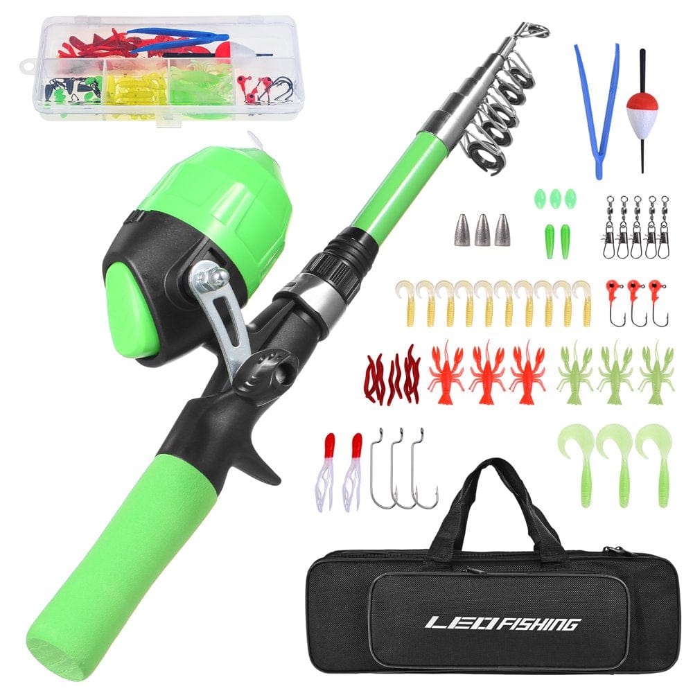 Portable Telescopic Fishing Rod and Reel Combo for Kids Children Fishing Starter Kit Spincast Fishing Reel Fishing Pole Fishing Lures Jig Hooks Barrel Swivels Tackles