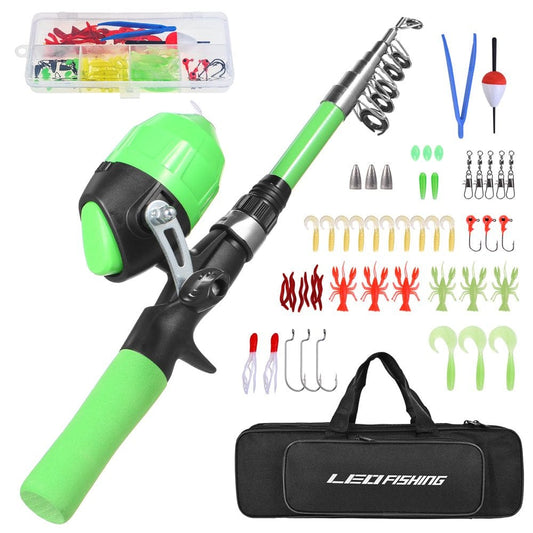 Portable Telescopic Fishing Rod and Reel Combo for Kids Children Fishing Starter Kit Spincast Fishing Reel Fishing Pole Fishing Lures Jig Hooks Barrel Swivels Tackles
