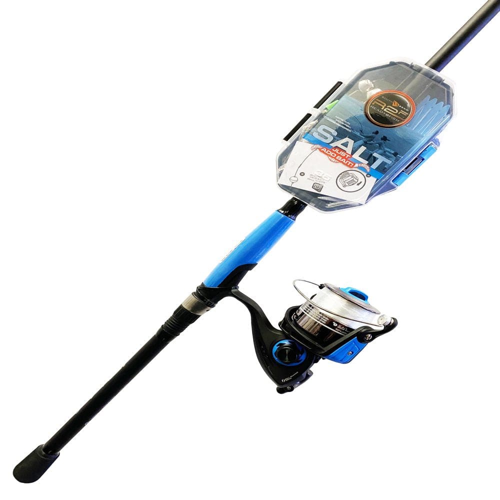 South Bend R2F Just Add Bait Saltwater Fishing Rod & Reel Spinning Combo W/ Tackle Kit, 7'