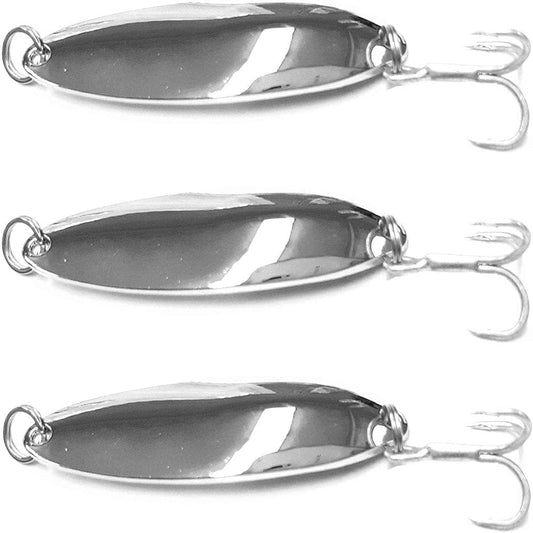 Stellar Silver 1/2 Ounce Spoon (3 Pack), Rigged Hard Fishing Lure for Saltwater and Freshwater, Tackle