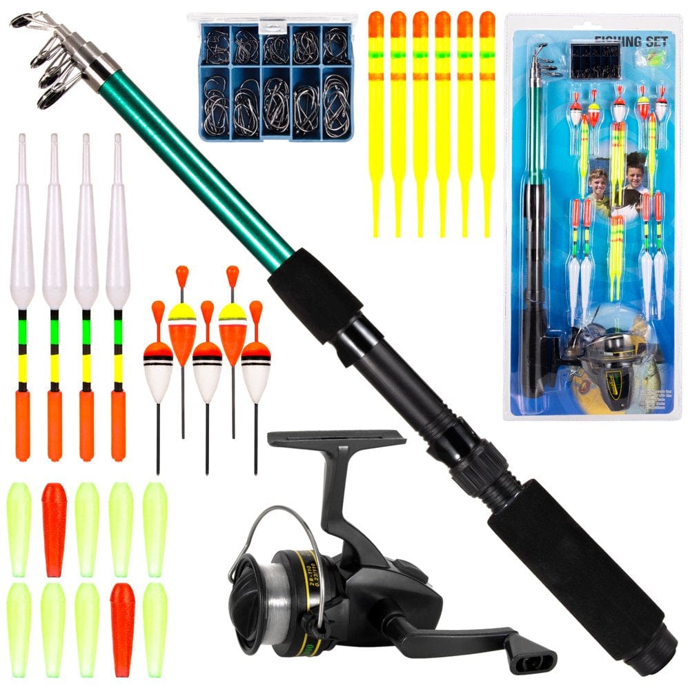 Suzicca Fishing Rod and Reel Combo 127Pcs Fishing Tackle Set Telescopic Fishing Rod Pole with Spinning Reel Floats Hooks Accessories