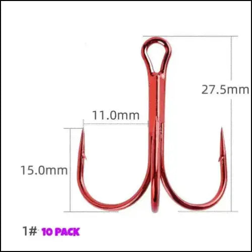Treble High Carbon Steel Fishing Hooks 3/0-14# - 10 Pack