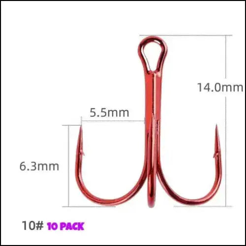 Treble High Carbon Steel Fishing Hooks 3/0-14# - 10 Pack