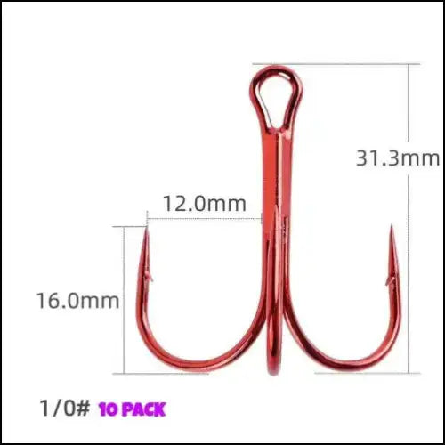 Treble High Carbon Steel Fishing Hooks 3/0-14# - 10 Pack