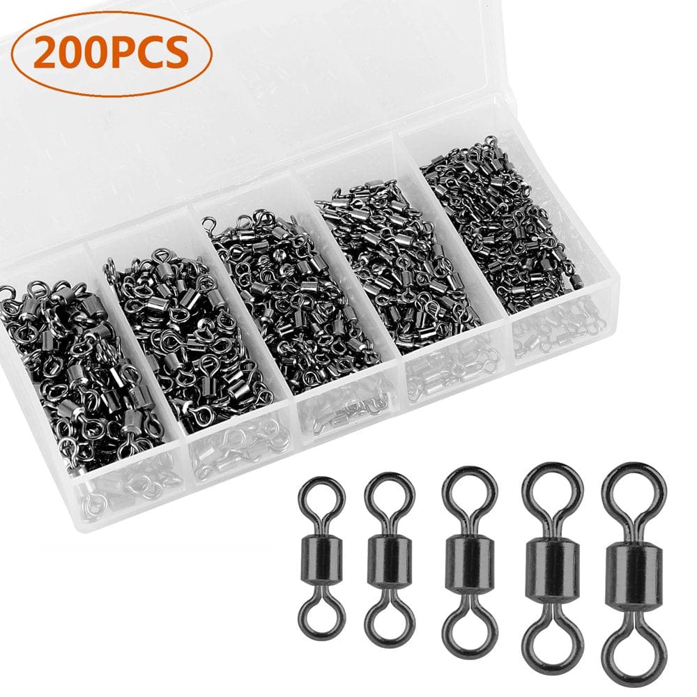 TSV Fishing Rolling Barrel Swivel, 200Pcs Fishing Line Connectors Stainless Steel Black Nickel Fishing Bearing Swivels Terminal Tackles for Saltwater Freshwater